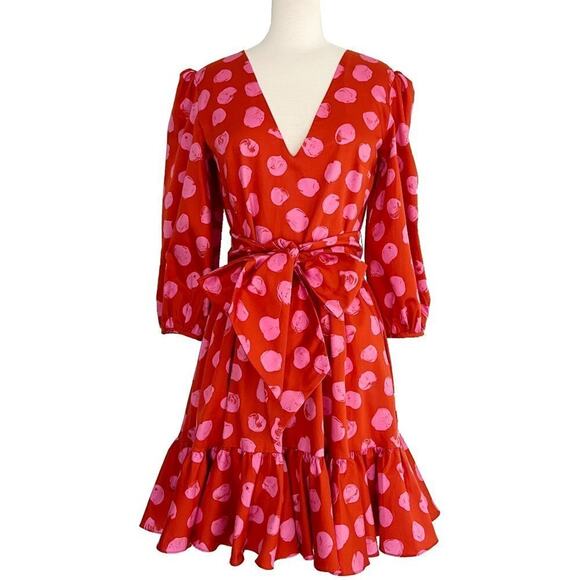 Borgo de Nor Anita Red & Pink Polka Dot Cotton Poplin Dress- Size US 6 - Picture 2 of 8